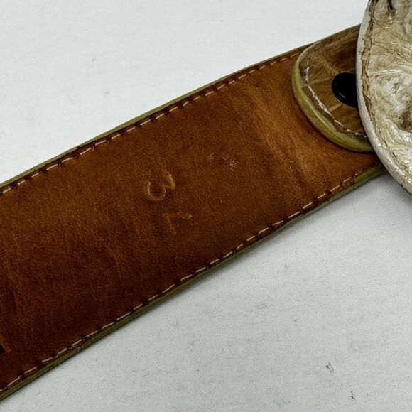 Authentic Crocodile Leather Buckle Belt Size 34 El General Made in Mexico Cream - Picture 4 of 12